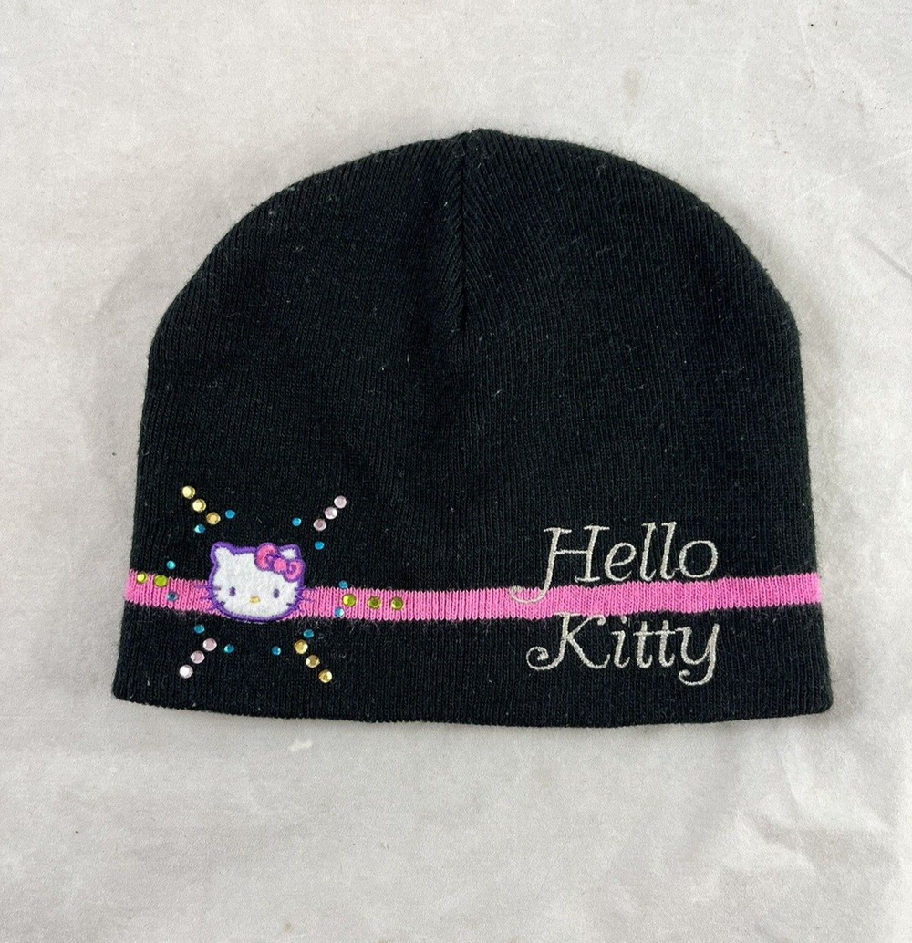 Sanrio Hello Kitty Sanrio Girls Youth Black Knit Beanie Hat Vintage 2006